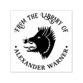 Rustic Wild Boar Head Round Library Name Permastempel (Design)