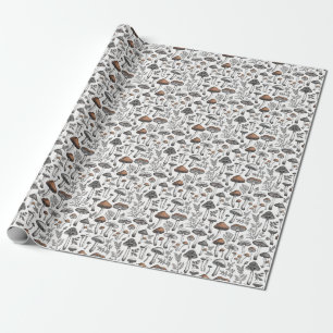 Rustic Wild Mushroom Sketch Design by CallisC Arts Geschenkpapier