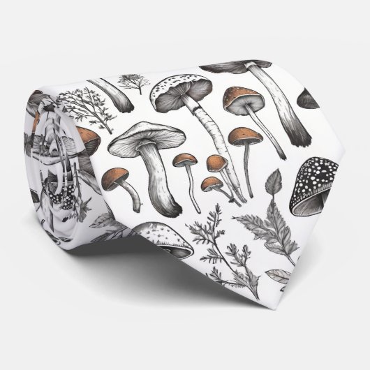 Rustic Wild Mushroom Sketch Design by CallisC Arts Krawatte (Gerollt)