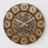 Rustic Wild Rose Wall Clock | Wood-Look Farmhouse  Große Wanduhr (Vorderseite)