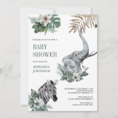 Rustic Wild Safari Zebra and Elephant Baby Shower Einladung (Vorderseite)