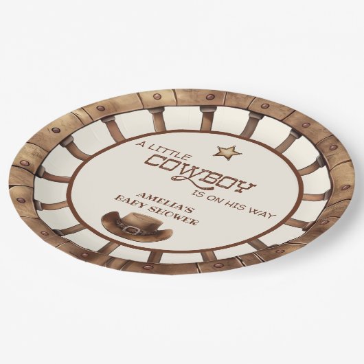 Rustic Wild West Cowboy Baby Shower Pappteller (Schrägansicht)