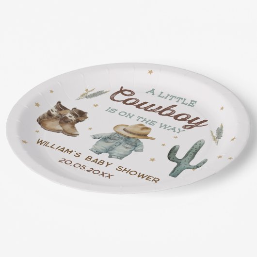 Rustic Wild West Cowboy Baby Shower Pappteller (Schrägansicht)