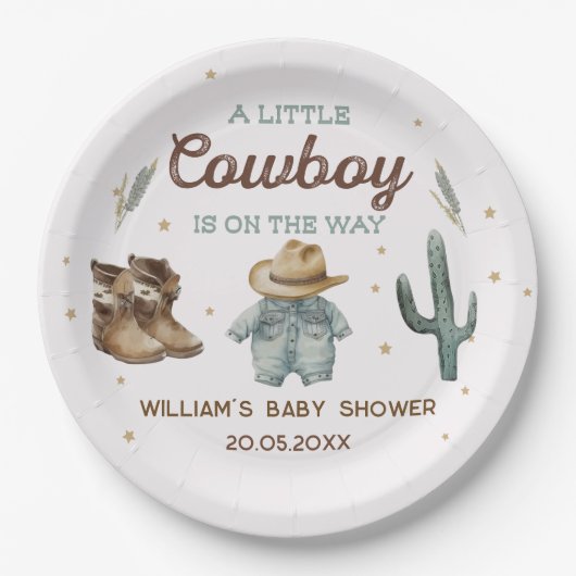 Rustic Wild West Cowboy Baby Shower Pappteller (Vorderseite)