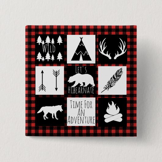 Rustic Wilderness & Animals Buffalo Karo Kariert Button (Vorderseite)