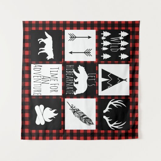 Rustic Wilderness & Animals Buffalo Karo Kariert Wandteppich (Vorderseite (Horizontal))