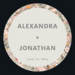 Rustic Wildflower Botanical Couples Shower Custom Runder Aufkleber<br><div class="desc">This personalized couples shower sticker features a lush wildflower botanical border in muted sage, taupe, blush, and dusty rose surrounding a clean cream circle with the couple's names and date in bold typography. A versatile finishing touch for favor bags, envelopes, water bottles, or table decor at an outdoor, greenhouse, or...</div>