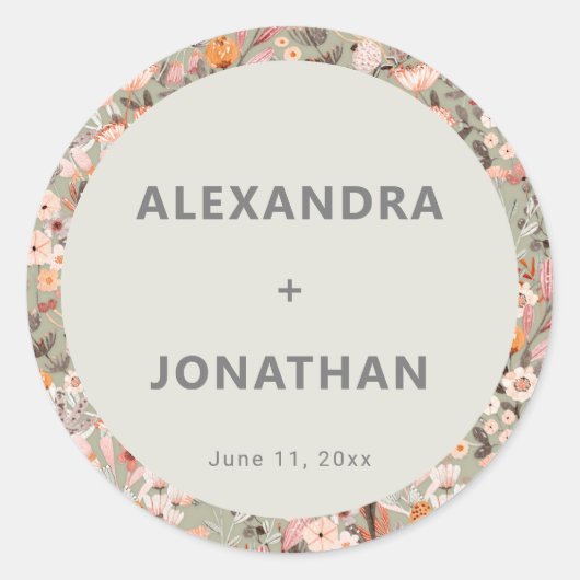 Rustic Wildflower Botanical Couples Shower Custom Runder Aufkleber (Vorderseite)