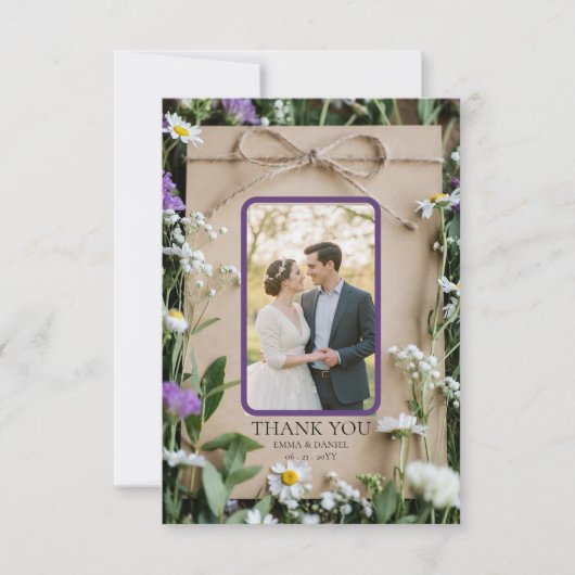 Rustic Wildflower Botanical Kraft Paper Wedding Dankeskarte (Vorderseite)