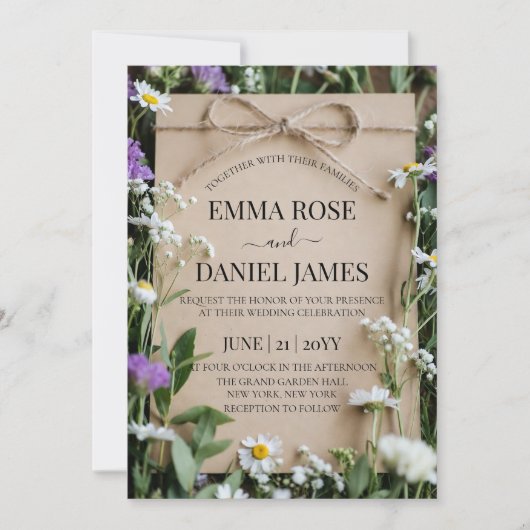Rustic Wildflower Botanical Kraft Paper Wedding Einladung (Vorderseite)