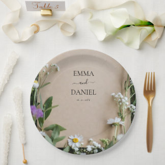 Rustic Wildflower Botanical Kraft Paper Wedding Pappteller