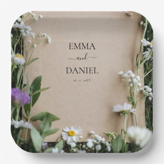 Rustic Wildflower Botanical Kraft Paper Wedding Pappteller (Vorderseite)