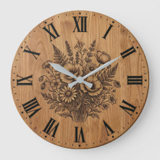 Rustic Wildflower Bouquet Wall Clock Große Wanduhr