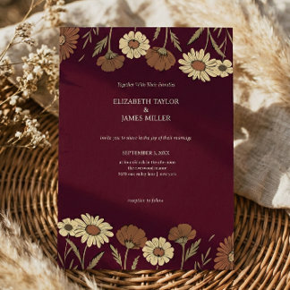 Rustic Wildflower Burgundy Floral Wedding Einladung