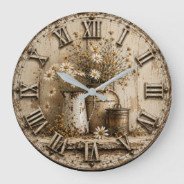 Rustic Wildflower Farmhouse Vintage Milk Can Große Wanduhr