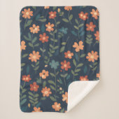 Rustic Wildflower Field Navy Blue Pattern Sherpadecke (Vorderseite)