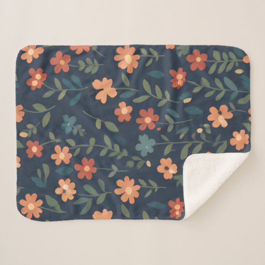 Rustic Wildflower Field Navy Blue Pattern Sherpadecke (Vorderseite (Horizontal))