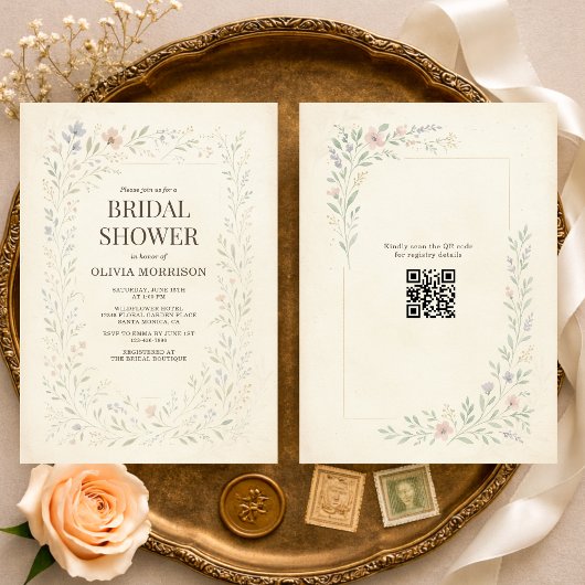 Rustic Wildflower Garden QR Code Bridal Shower Einladung