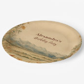 Rustic Wildflower Mountain Birthday Pappteller (Schrägansicht)