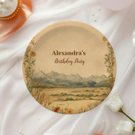 Rustic Wildflower Mountain Birthday Pappteller