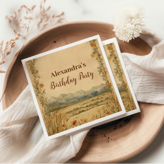 Rustic Wildflower Mountain Birthday Serviette
