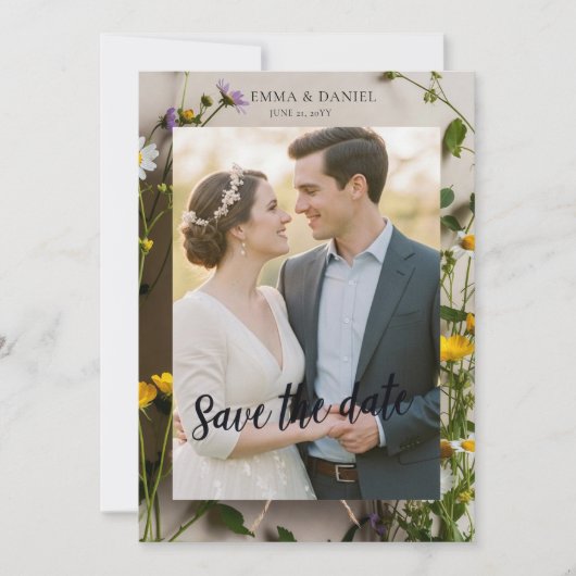 Rustic Wildflower Photo Wedding Save the Date (Vorderseite)