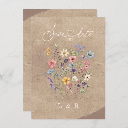 Rustic Wildflower Save the Date No Photo Wedding  Mitteilungskarte (Vorne/Hinten)