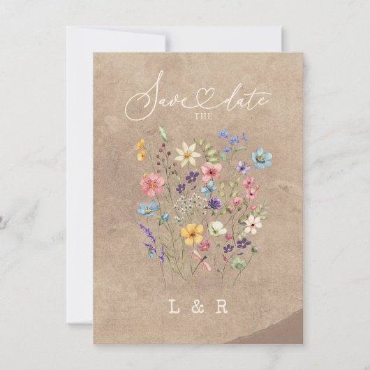 Rustic Wildflower Save the Date No Photo Wedding Mitteilungskarte (Vorderseite)