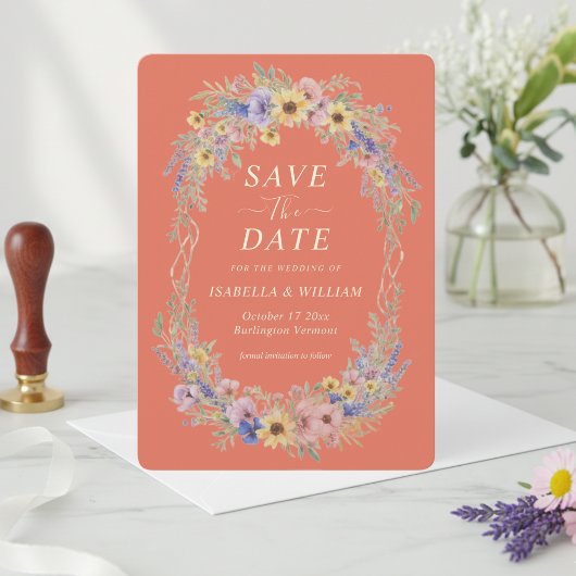 Rustic Wildflower Save The Date Terracotta Bloom Einladung