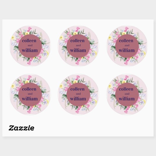 Rustic Wildflower Wedding Sticker – Folk Floral Ro (Blatt)