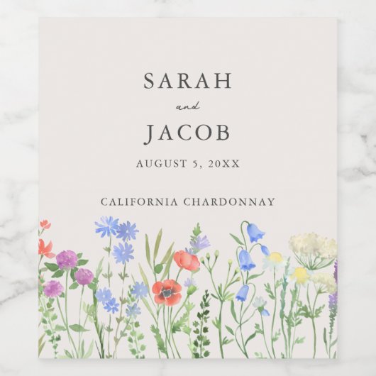 Rustic Wildflower Wedding Weinetikett (Einzelnes Label)