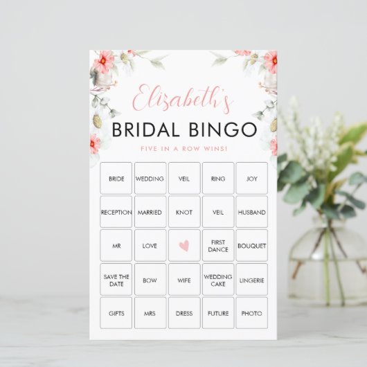 Rustic Wildflowers Bingo Game Card (Stehend Vorderseite)