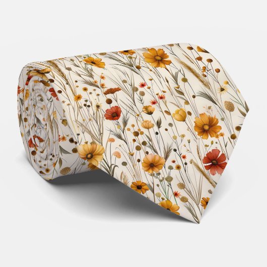 Rustic Wildflowers - Boho Fall Floral Pattern Krawatte (Gerollt)