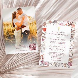 Rustic Wildflowers Photo QR Code Catholic Wedding Einladung