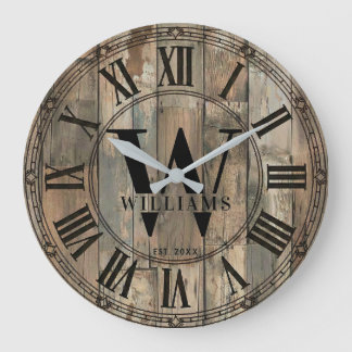 Rustic Williams Family Monogram Clock | Wood-Look Große Wanduhr