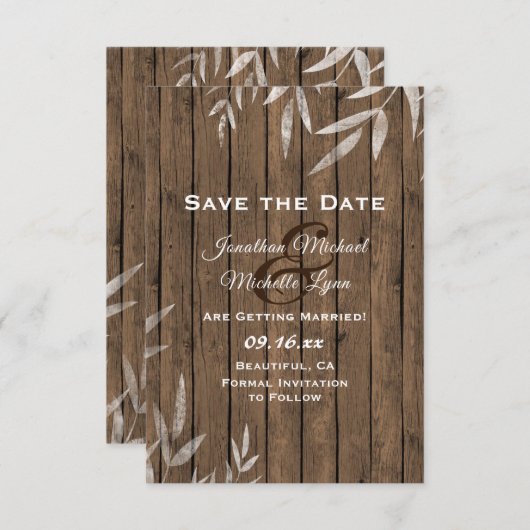 Rustic Willow on Wood Wedding Save The Date (Vorne/Hinten)