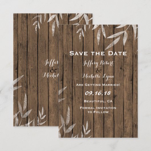 Rustic Willow on Wood Wedding Save The Date (Vorne/Hinten)