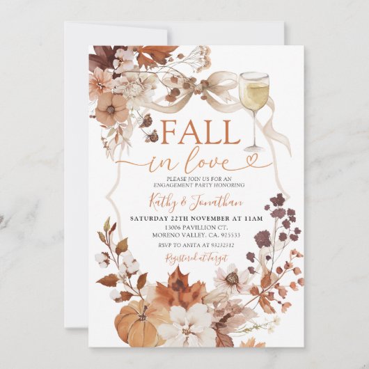 Rustic Wine and Bow Fall in Love Pumpkin Einladung (Vorderseite)