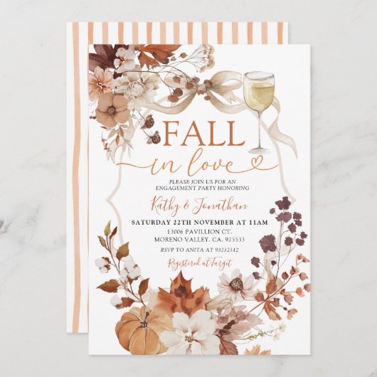 Rustic Wine and Bow Fall in Love Pumpkin Einladung (Vorne/Hinten)