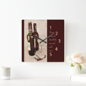 Rustic wine bottles and wine glass clock quadratische wanduhr (Zuhause)