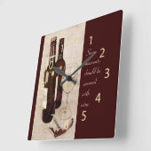 Rustic wine bottles and wine glass clock quadratische wanduhr (Winkel)