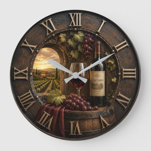 Rustic Wine Cellar Vineyard Winery Decor Große Wanduhr (Vorderseite)