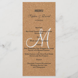 Rustic Wine Cork Wedding Monogram Menu Menükarte