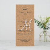 Rustic Wine Cork Wedding Monogram Menu Menükarte (Stehend Vorderseite)