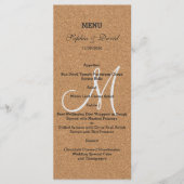 Rustic Wine Cork Wedding Monogram Menu Menükarte (Vorderseite)