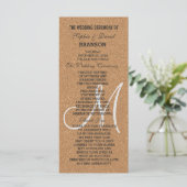 Rustic Wine Cork Wedding Monogram Programm (Stehend Vorderseite)