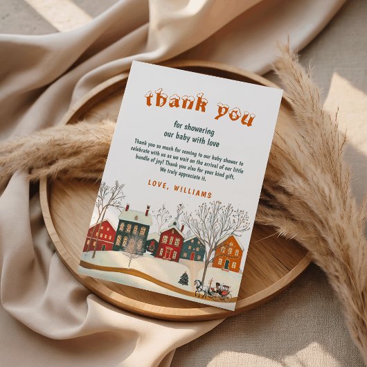 Rustic Winter Baby Shower Snow Village Dankeskarte