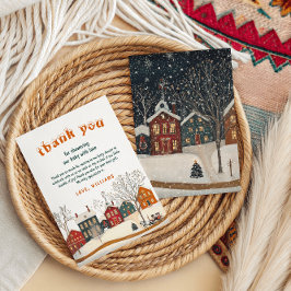 Rustic Winter Baby Shower Snow Village Dankeskarte
