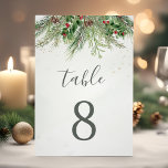 Rustic Winter Berries Pine Cone Greenery Wedding Tischnummer<br><div class="desc">Beautiful wedding table number featuring hand-painted botanical watercolor illustrations of winter greenery,  pine and spruce branches,  cones and holly berries. Perfect choice for winter or Christmas holiday themed weddings.</div>