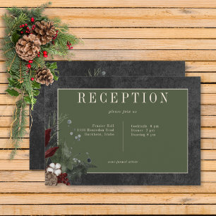 Rustic Winter Berries & Pine Schwarze Hochzeitsfei Begleitkarte
